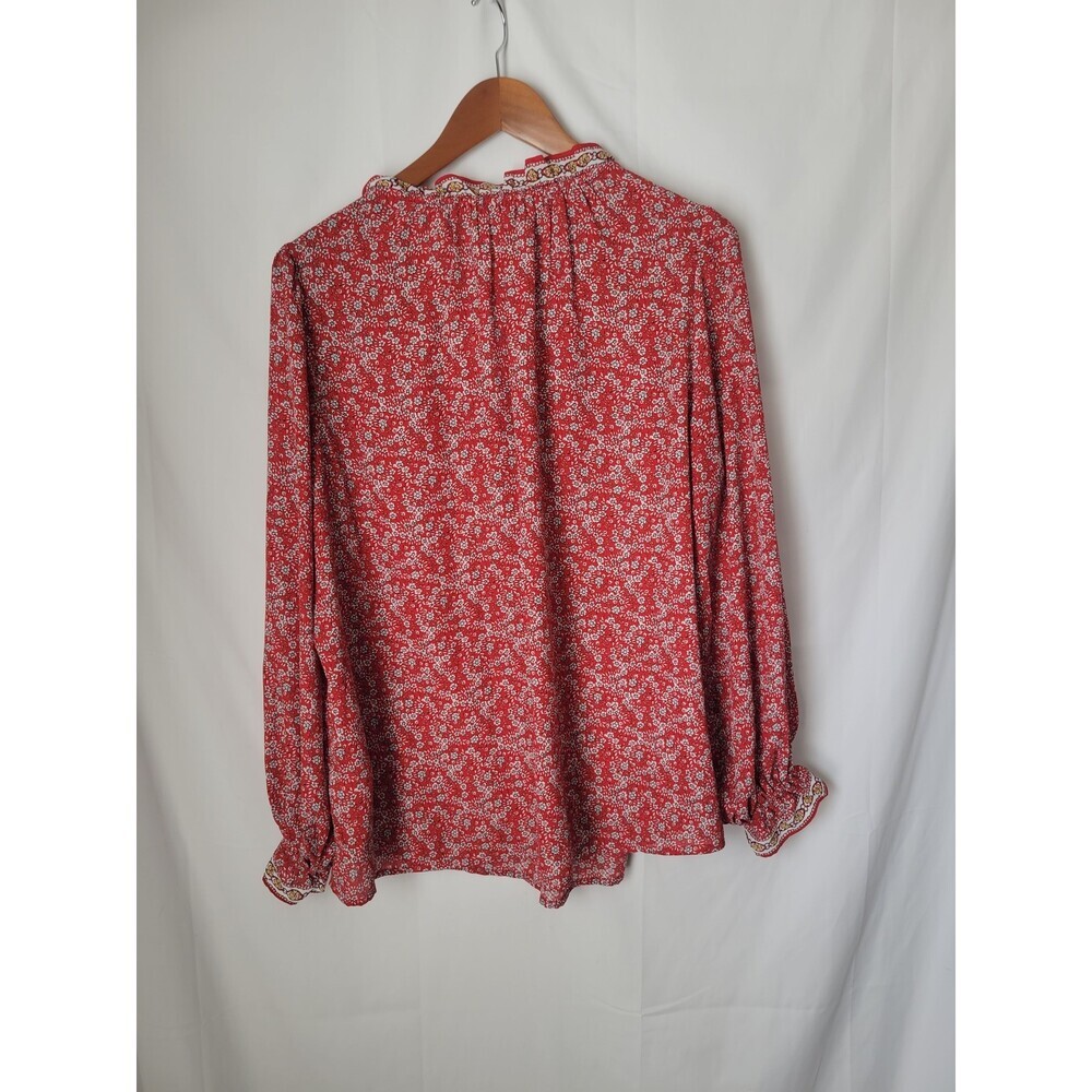 MAX‎ STUDIO Women's 1X Plus Red Floral Ruffled Smocked Long Sleeve Blouse Top - Picture 3 of 3